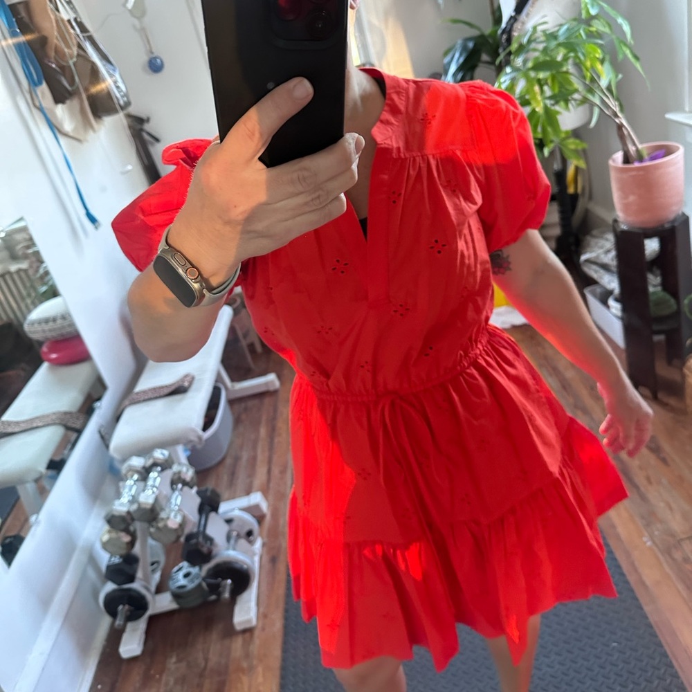 Vibrant Red Mini Dress with Puff Sleeves